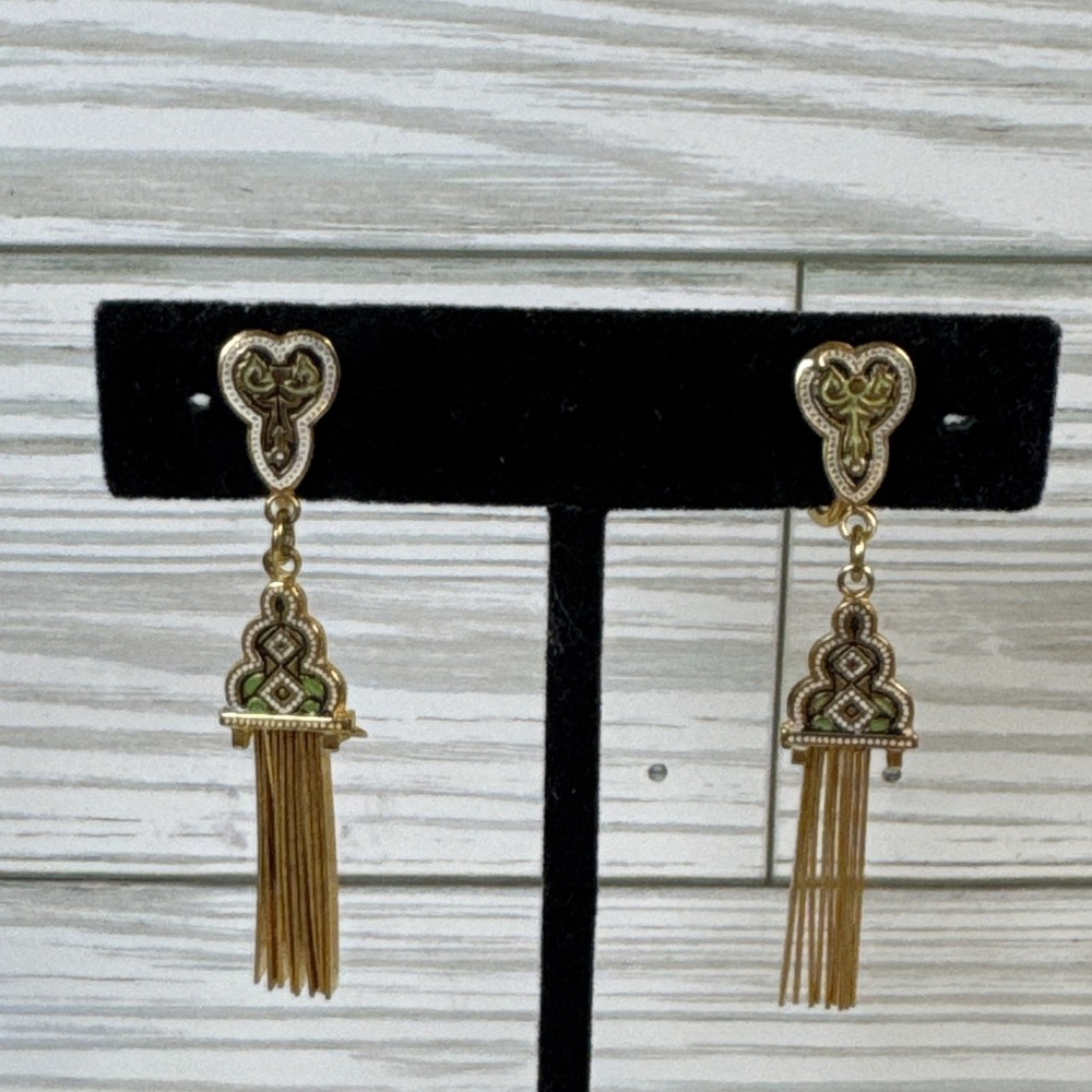Vintage Gold Tone Damascene Clip On Earrings - Lightweight Dangle Earrings